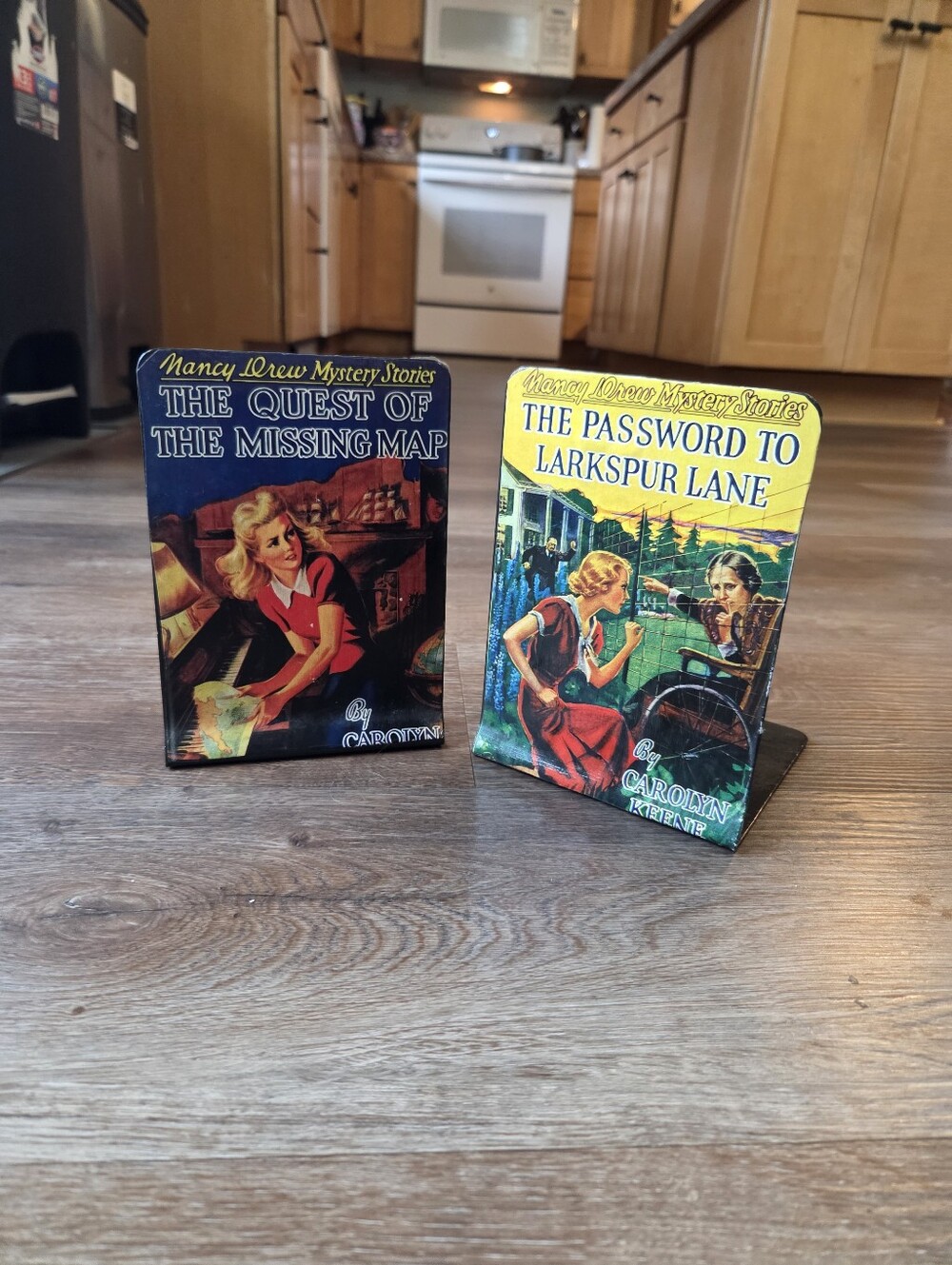 Vintage Hand Made Metal Book Ends, Nancy Drew Mystery Book Covers, very unique!